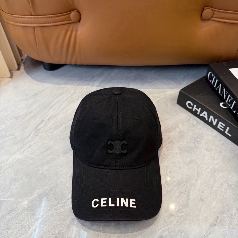 Celine Black Logo Baseball Cap - Embroidered Front Branding